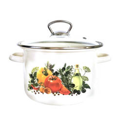 Enameled pot 3l, with glass lid, European cuisine