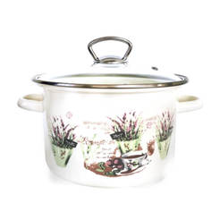 Enamelled pot 5.5l, with glass lid, Lavender