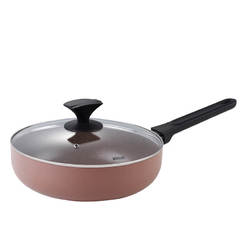 Deep frying pan with lid ф26 x 7.5 cm, 3.5 l, cast aluminum, metallic with pink tint