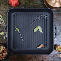 Grillplatte 35 x 35 x 4 cm, quadratisch aus Gusseisen