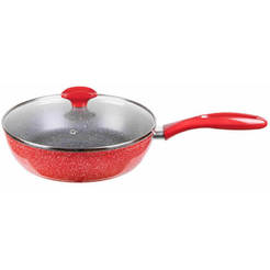 Tiefe Bratpfanne mit Deckel, 24 cm, Marmorbeschichtung, rot, 54419A24CD, VOLTZ