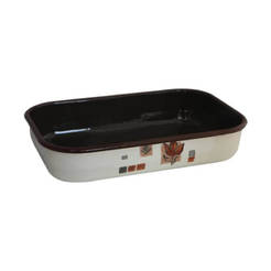 Enamelled rectangular tray with 32 cm decor