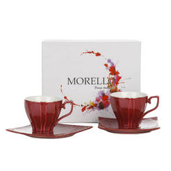 Tea set 2 cups 160ml with 2 plates, rose ash with gold edging