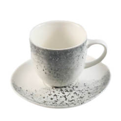 Сервиз за чай - 2 чаши с чинийки, порцелан, сиво и сребро