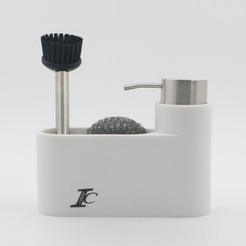 Liquid soap dispenser with sponge/brush holder white 59863W INTER CERAMIC