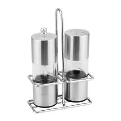 Salt shaker and grinder 2 parts on a chrome stand