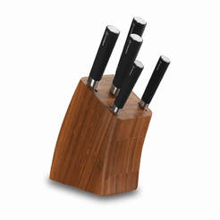 Комплект 5 кухненски ножа с поставка от бамбук