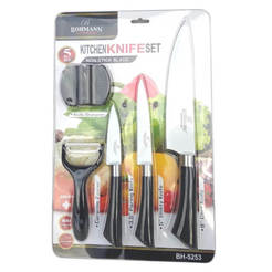 Kitchen set for cutting 3 knives, peeler and sharpener