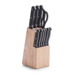 Комплект кухненски ножове 11 броя + ножица, неръждаема стомана, с дървена поставка