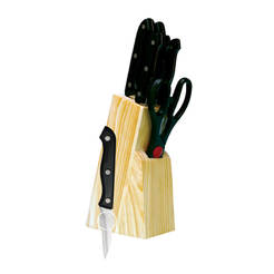 Комплект кухненски ножове 5 броя + ножица, неръждаема стомана, с дървена поставка