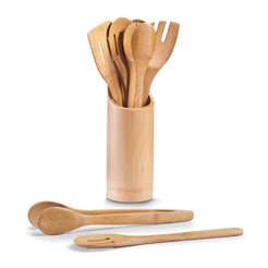 Set of cooking utensils 7 pieces 31 cm, bamboo, with stand ф9 x 20 cm