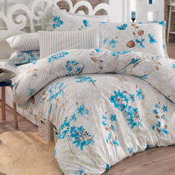 Bedding set 4 pieces double Ranfors print Yaren blue