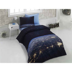 Спално бельо комплект 3 части - Ранфорс, щампа 3D64 Earth at night