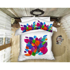 Комплект постельного белья из 4 частей - Ранфорс, принт 3D644 Листья в цветах
