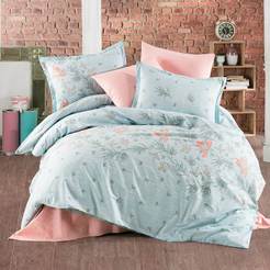 Bedding set 4 pieces double Ranfors print Spring blue