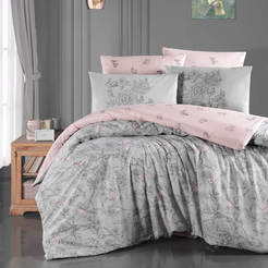 Bedding set 4 pieces Ranfors print Paradise gray