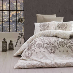 3-teiliges Bettwäscheset mit Ranforce-Druck Dalyan Ecru