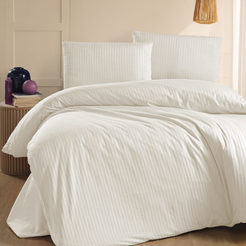 4-teiliges Bettwäscheset 100% Baumwoll-Satin Creme gestreift