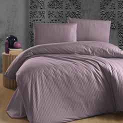 Спален комплект 4 части 100% памук сатен Lilac райе