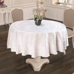 Tablecloth Ф160 cm, 100% polyester, Jacqueline jacquard SHAL white