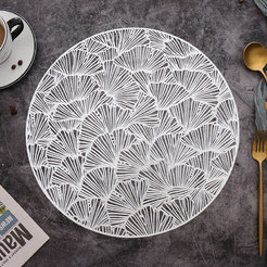 Round placemat ф38 cm Silver ginko 70% PVC 30% polyester