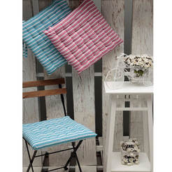 Възглавница за стол 40 х 40см,райе, 100% памук, цвят син
