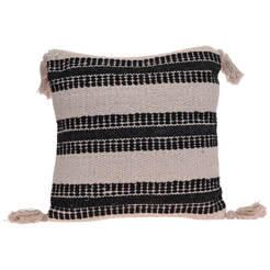 Decorative pillow 45x45cm beige with black stripes with tassels A35850430
