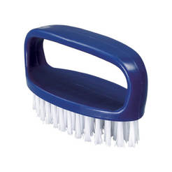 Hand brush with plastic protector, synthetic threads