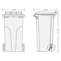 Plastic waste container 240l with lid and 2 wheels