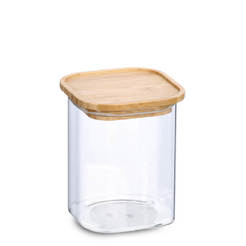 Прозрачный ящик для хранения размером 11x11x14 см с бамбуковой крышкой, ZELLER.