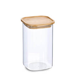 Прозрачный ящик для хранения размером 11x11x18 см с бамбуковой крышкой, ZELLER.