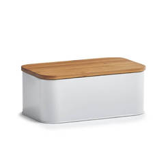 Кутия за хляб метална с бамбуков капак 31 х 18 х 12.5см, бяла