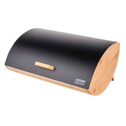 Кутия за хляб 35 x 25 x 15.5см метал и бамбук, с черен капак