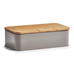 Кутия за хляб 42.5 x 23 x 13см таупе, метална с бамбуков капак