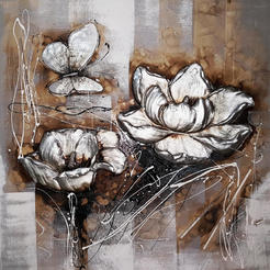 Картина акварел релеф 80х80см цвете с пеперуда 330500