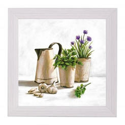 Wall painting 40 x 40 cm frame MDF table arrangement jug two pots garlic