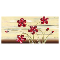 Wall painting 30 x 56 cm with MDF frame, red flowers