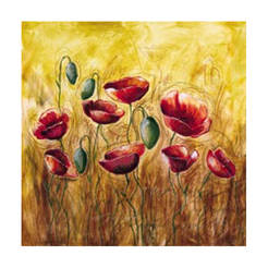 Wall painting 40 x 40 cm with MDF frame, linen Poppies