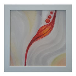 Wall painting 40 x 40 cm with MDF frame, linen Abstraction in red and white
