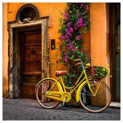 Стъклена картина велосипед и стена с цветя 30 х 30см, GL378