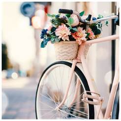 Стъклена картина за стена Велосипед с кошница цветя 30 х 30см GL380