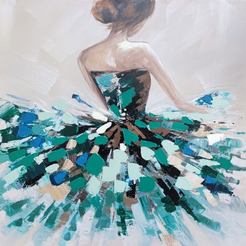 Картина холст со встроенной рамой 60 х 60 см масло Женщина в голубом платье