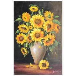 Маслена картина с рамка 60 х 90см Бежова ваза със слънчогледи