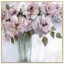 Картина със златна рамка 80 х 80см Ваза с розови цветя