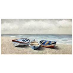 Picture with frame 60 x 120 cm embossed Boats on the shore