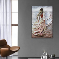 Gerahmtes Gemälde 60x100cm Frau blickt aufs Meer 330792