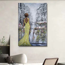 Painting with gold frame 60x90cm Woman on a bridge 330794