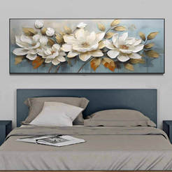 Picture with frame 50x150cm Floral motifs white flowers 330796