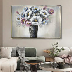 Картина со встроенной рамой 60х90см Ваза с цветами белый синий и розовый 330803