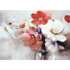 Wall picture 70 x 50cm Red flowers, canvas print, relief oil painting